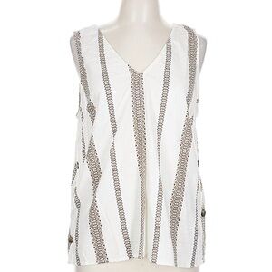 Market & Spruce woven White, Olive, Navy and Brown Top with button sides